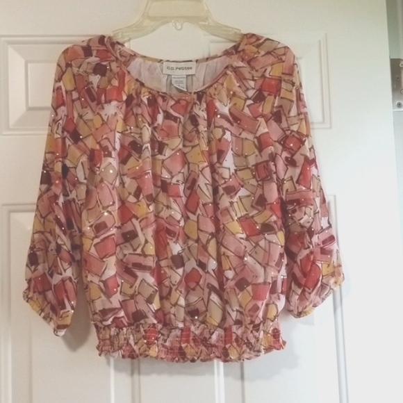 Women's C D Petites Tangerine Print Top Size Small - Picture 1 of 8